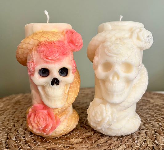 Grande bougie tête de mort et serpent