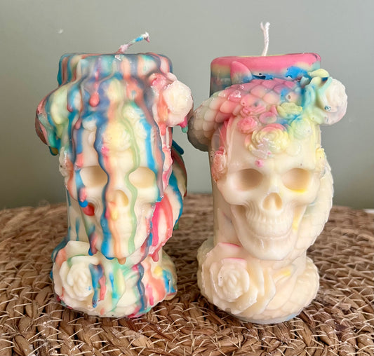 Grande bougie tête de mort blanc et couleur