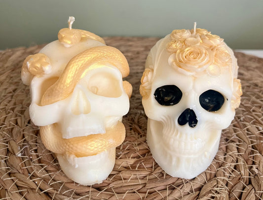 Bougie tête de mort noir ou blanche doré
